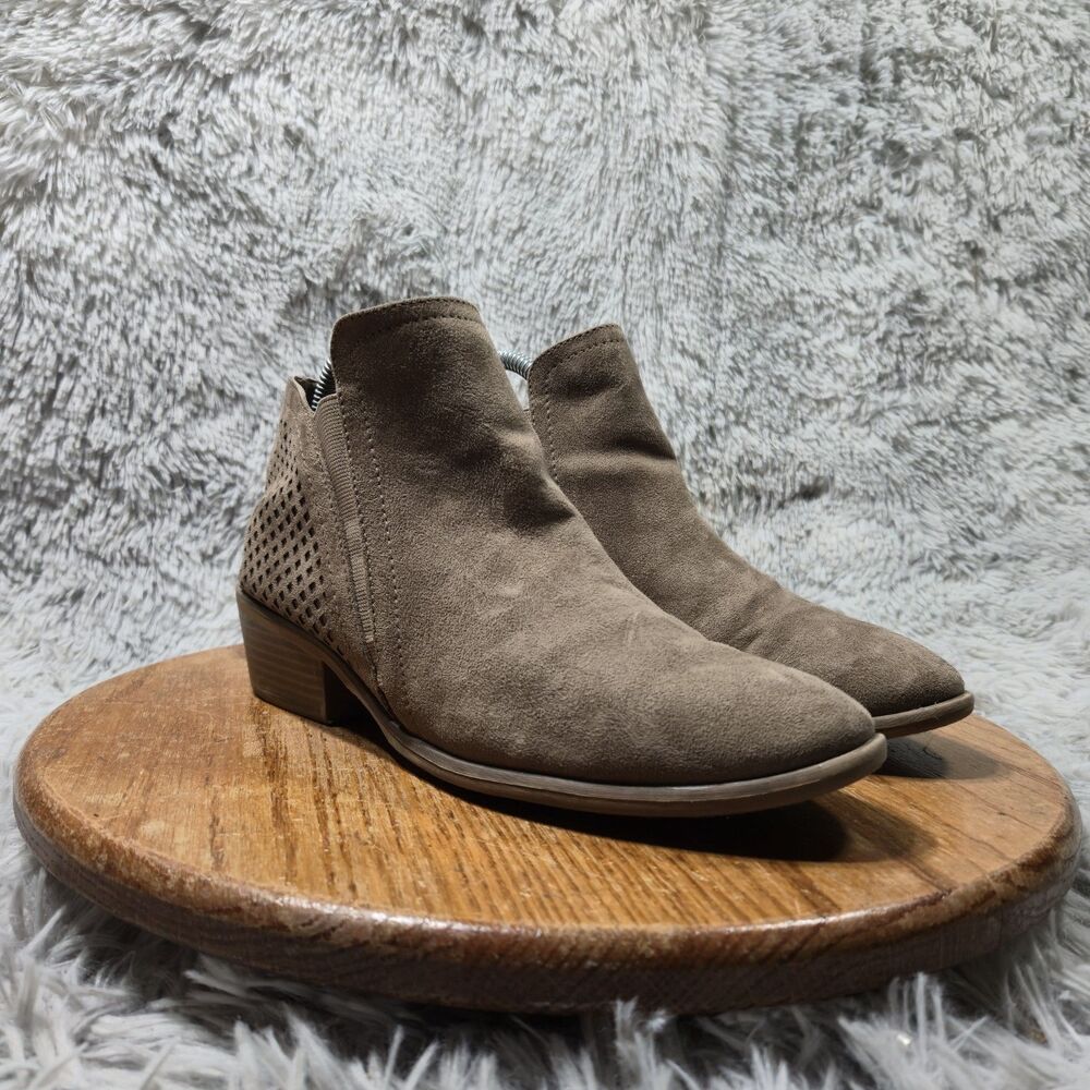 MIA Thea Slip On Booties Womens Size 9M Brown Faux Suede Stacked Heel Boots